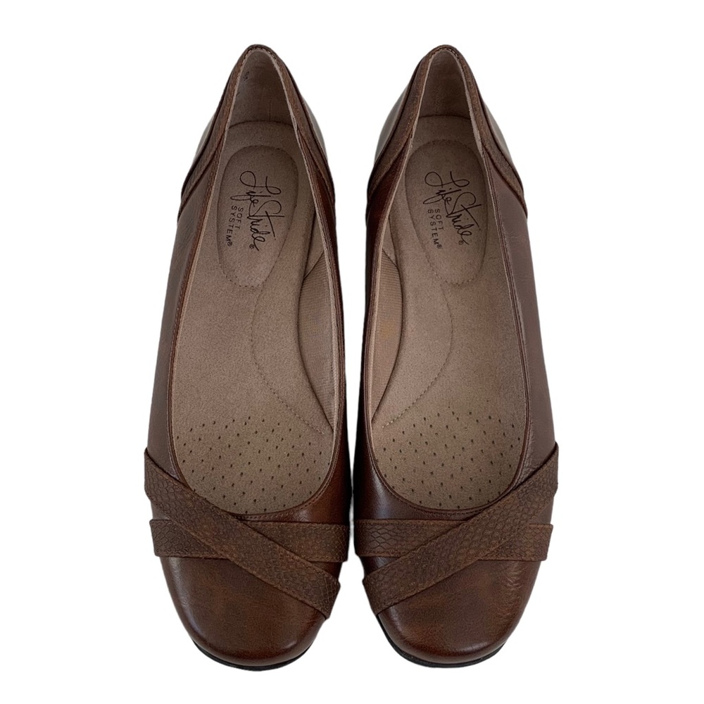 Life Stride Brown Faux Leather Ballet Flats (Cottage Coquette Feminine Garden)